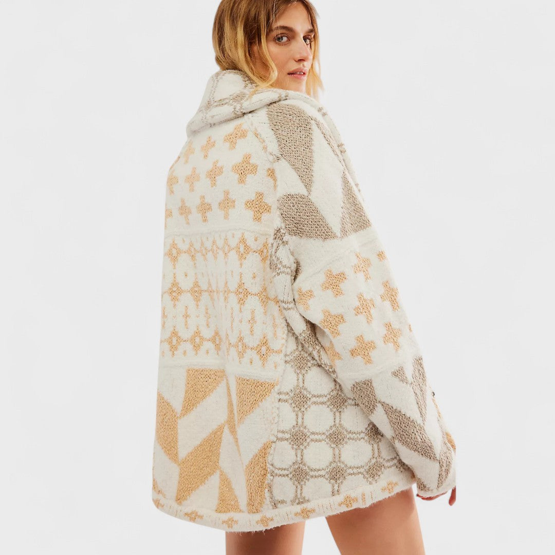 Portia - Vintage gombos nyakú oversize kardigán hosszú ujjú