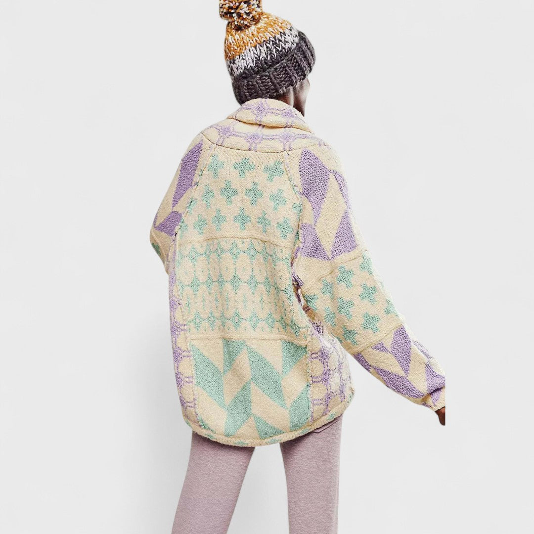 Portia - Vintage gombos nyakú oversize kardigán hosszú ujjú