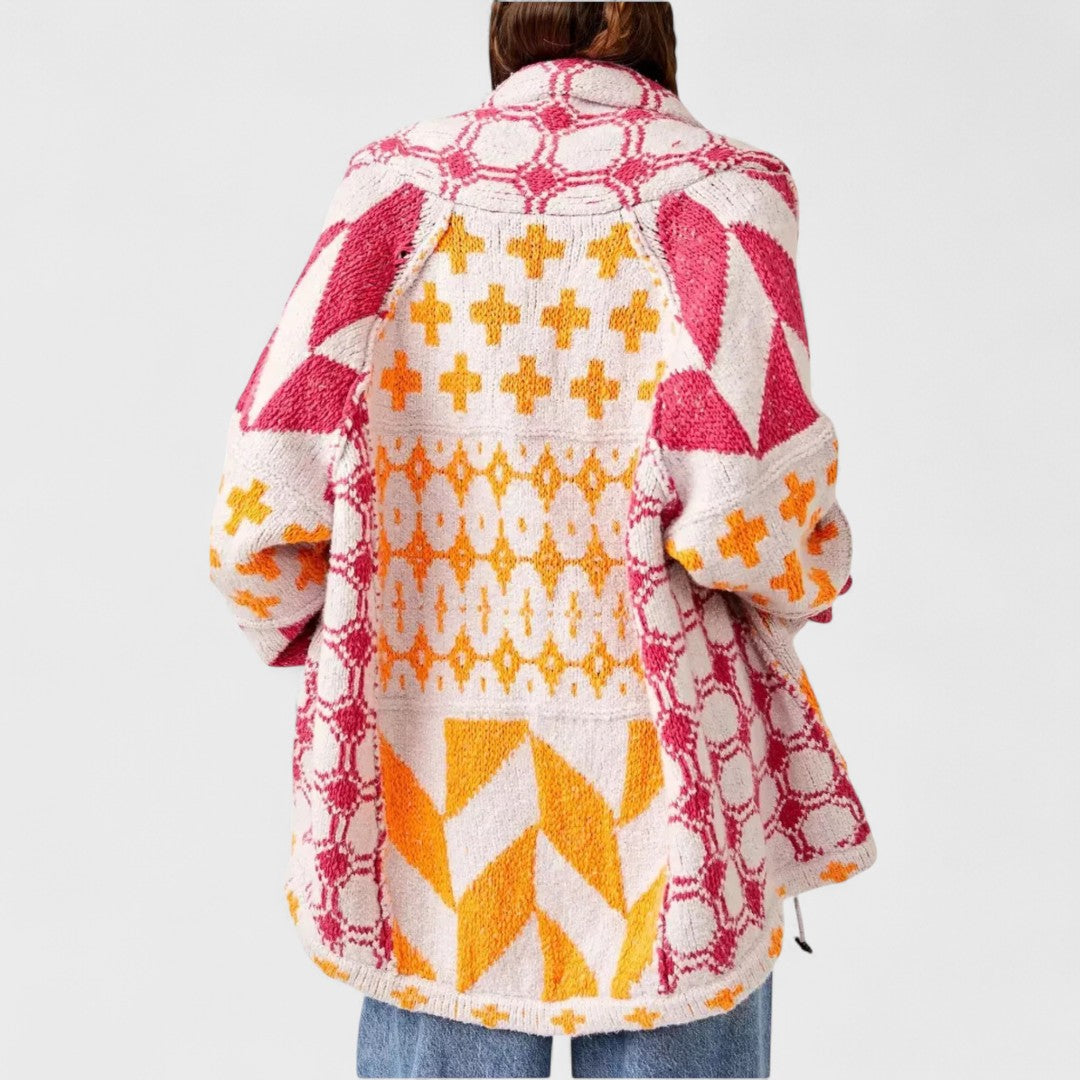 Portia - Vintage gombos nyakú oversize kardigán hosszú ujjú