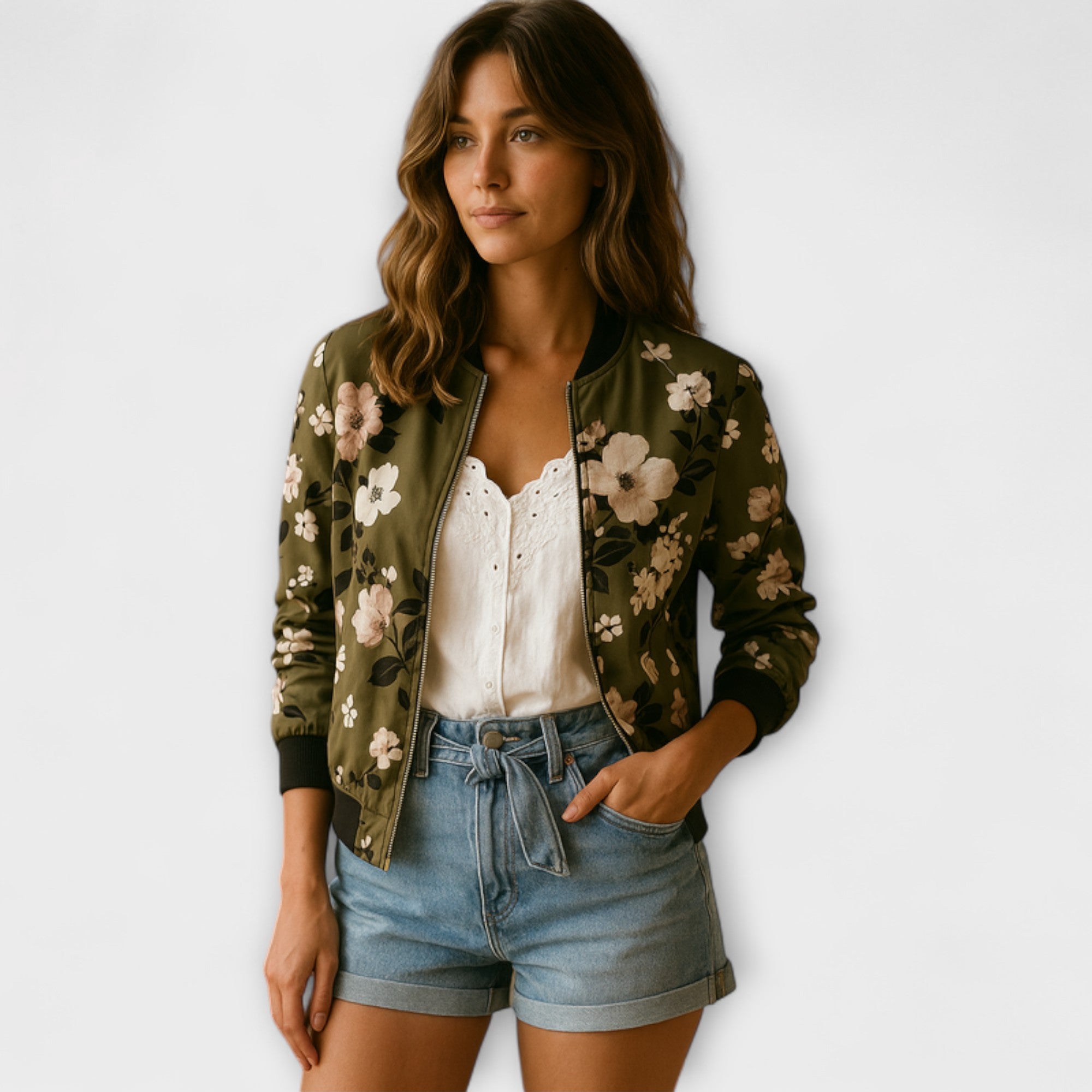Kaelin - Elegáns virágmintás bomber dzseki