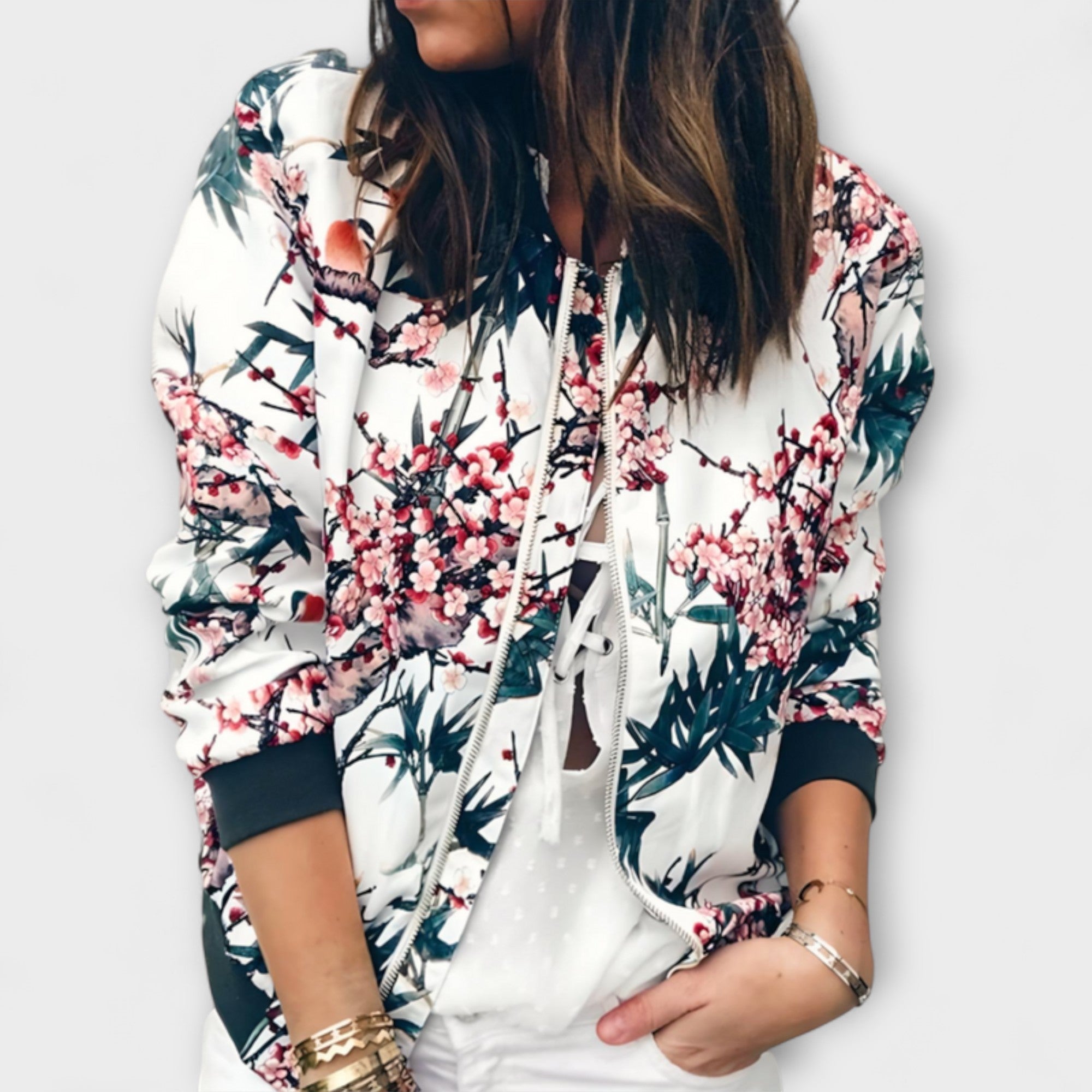 Kaelin - Elegáns virágmintás bomber dzseki