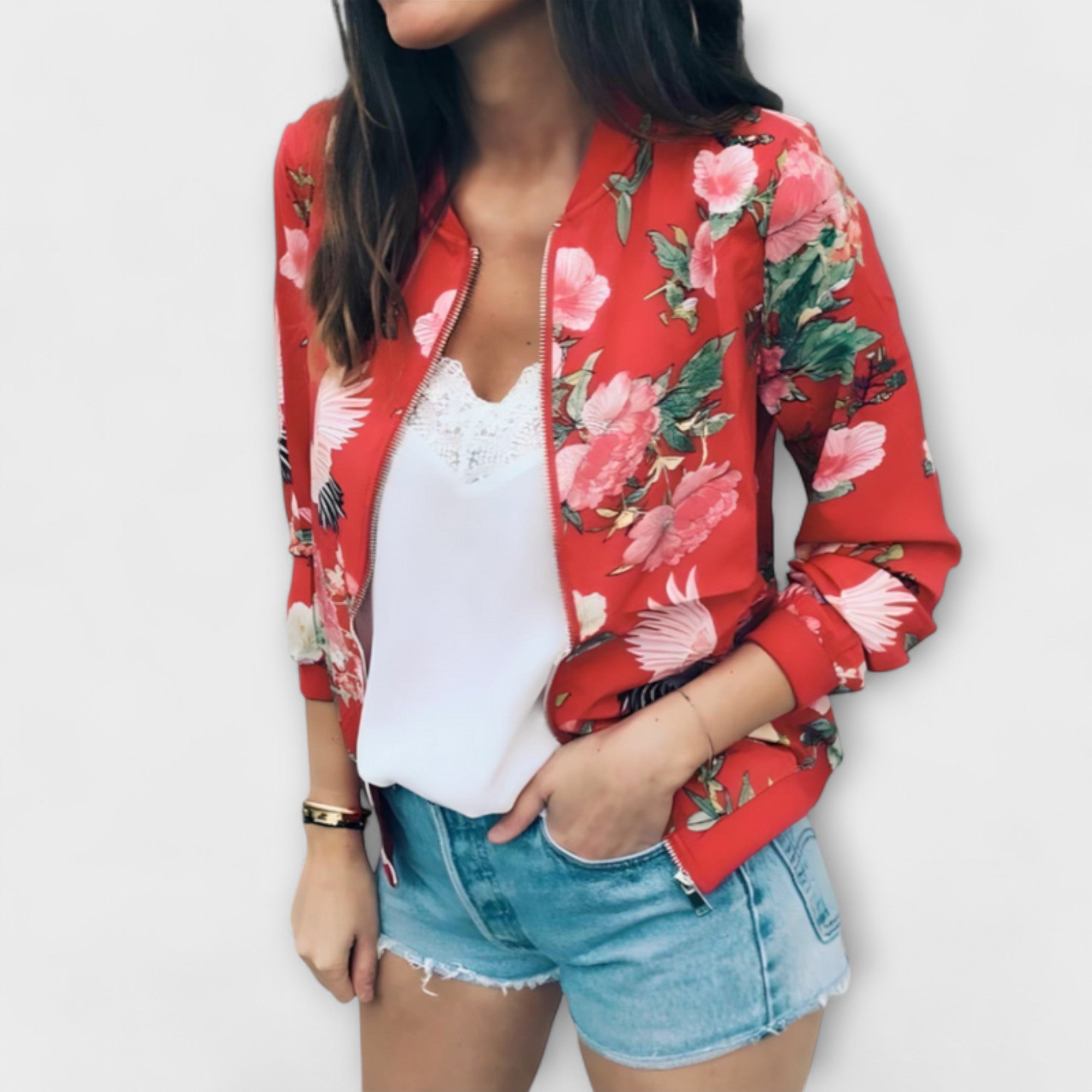 Kaelin - Elegáns virágmintás bomber dzseki